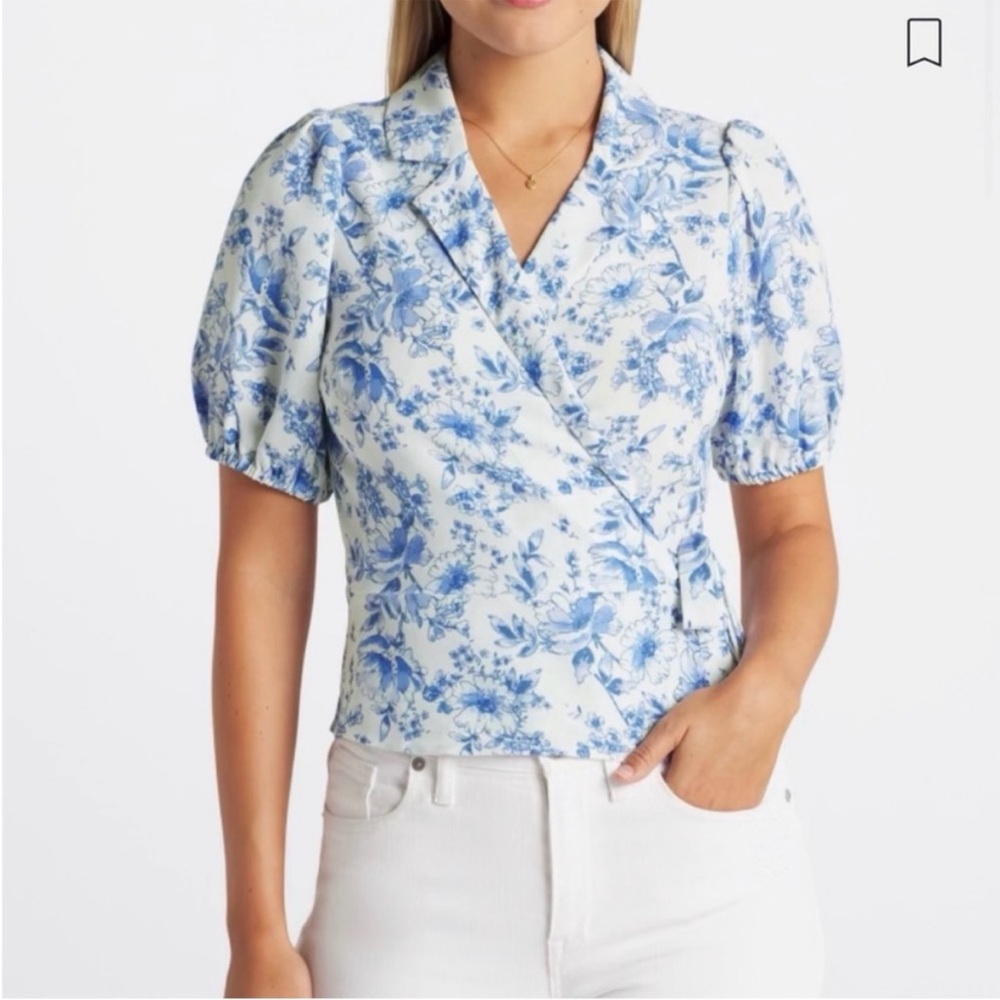Violets & Roses Blue Floral Wrap Blouse | Size M | NEW - Picture 9 of 12